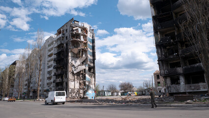 Destroyed building in the town of Borodyanka. Ukraine