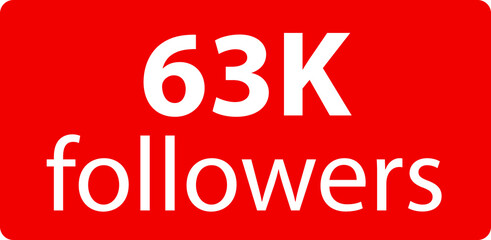 63k followers Red vector icon, subscribers sign, stamp, logo or button illustration.