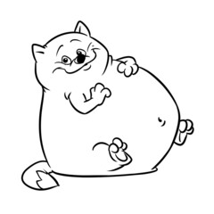 Fat happy cat coloring page cartoon illustration