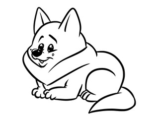 Dog cheerful lies rest coloring page cartoon illustration