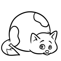 Little cat lies rest coloring page cartoon illustration