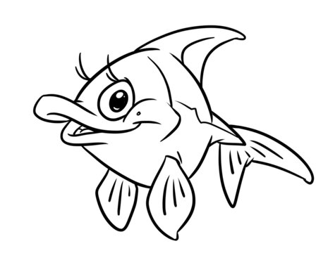 Kind funny fish coloring page cartoon illustration