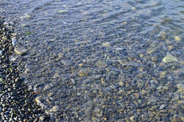 Rocky seashore. Clear sea water.Black Sea.Russia.