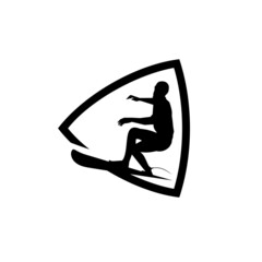 Surf logo with human silhouette, board in circle