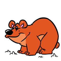 Cheerful bear meadow grass cartoon illustration