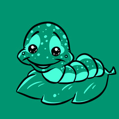 Caterpillar cheerful character green postcard cartoon illustration