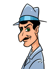 Portrait man suit hat cartoon illustration