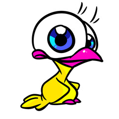 Cheerful little chick bird parody coloring page cartoon illustration