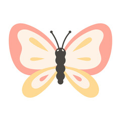 Vector illustration of cartoon pink isolated butterfly.