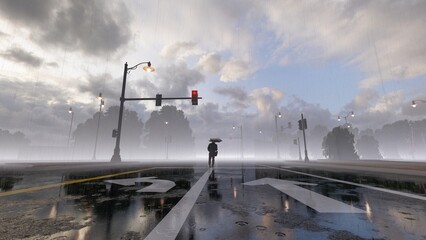 Obraz premium alone in rainy street