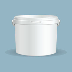 MockUp Template For Your Design. White plastic set bucket with White lid. Product Packaging For food or paints, adhesives, sealants, primers, putty.