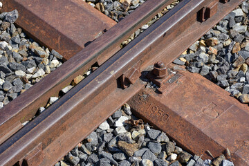 Weiche, Schmalspurbahn, Gleis, Gleise, Zunge, Zwischenschiene, Zungenende, Herzstück, Herzlücke, Flügelschiene, Schmalspur, Spurweite, Eisen, Metall, Laterne, Signalbild, Winkel, Weichenwinkel, Schwel