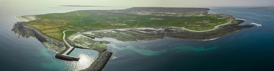 Aerial view on a Inishmaan island, Aran island, county Galway, Ireland. Popular travel destination...