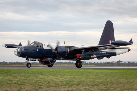 Avalon, Australia - February 27, 2015: Former Royal Australian Air Force Lockheed SP-2H Neptune maritime patrol and anti submarine warfare aircraft VH-IOY.