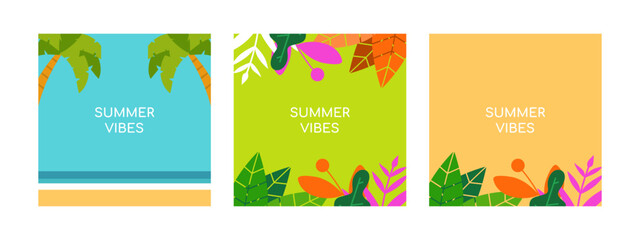Summer vector illustration for social media feed design templates background with copy space for text.
