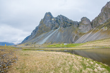 Mountain Eystrahorn in east Iceland on a spring day