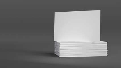 Stack of blank white business card, namecard mockup on grey background, promote company brand, 3D rendering.