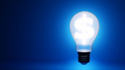 Light bulb illuminate dollar sign, business concept, 3D rendering.