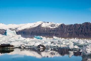 Jokulsarlon Ice Lagoon in south Iceland on a sunny spring day