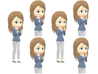 [Surprise A] Caucasian Woman knitwear wavy hair oblique angle