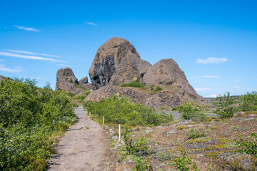 The ‘echo rocks’ or Hljodaklettar in Jokulsargljufur canyon in Vatnajokull national park in iceland