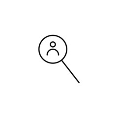 Outline symbols in flat style. Modern signs drawn with thin line. Editable strokes. Suitable for advertisements, books, internet stores. Line icon of user under magnifying glass