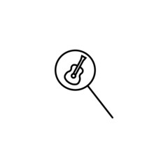 Outline symbols in flat style. Modern signs drawn with thin line. Editable strokes. Suitable for advertisements, books, internet stores. Line icon of guitar under magnifying glass