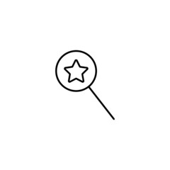 Outline symbols in flat style. Modern signs drawn with thin line. Editable strokes. Suitable for advertisements, books, internet stores. Line icon of star under magnifying glass