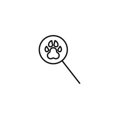 Outline symbols in flat style. Modern signs drawn with thin line. Editable strokes. Suitable for advertisements, books, internet stores. Line icon of dogs paw under magnifying glass