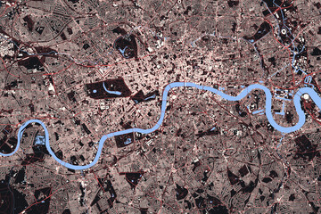 London City Capital Of United Kingdom Vector Extremely Detailed Map Abstract Background. Technology Cartographic City Transport System Map With Very High Details Of Buildings Roads And Water Objects