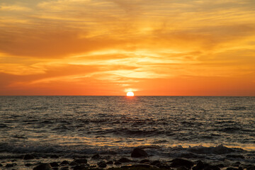 Sunset on the sea Abrolhos archipelago in Bahia, Brazil