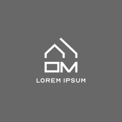 Monogram OM house roof shape, simple modern real estate logo design - obrazy, fototapety, plakaty