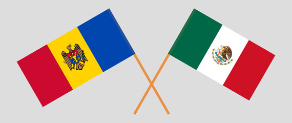 Crossed flags of Moldova and Mexico. Official colors. Correct proportion