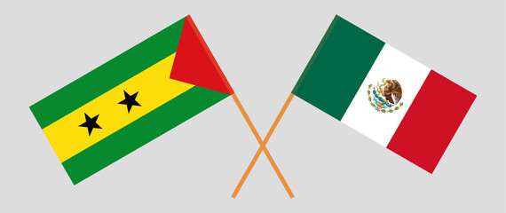 Crossed flags of Sao Tome and Principe and Mexico. Official colors. Correct proportion