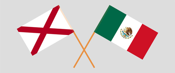 Crossed flags of The State of Alabama and Mexico. Official colors. Correct proportion