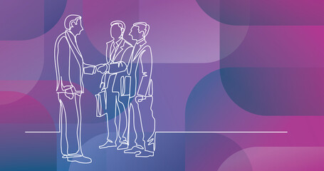 continuous line drawing of business people meeting handshake