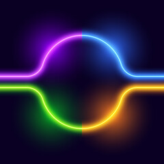Neon colorful background, round glowing border, vector illustration.