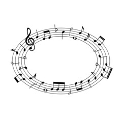 Music notes, oval shape musical design element, vector illustration.