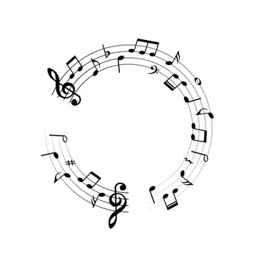 Round music notes frame, musical background, vector illustration.