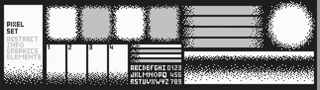 Set checkered black and white gradient squares decorative halftone graphics
