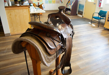 Vintage Horse Saddle on Display at Old Ranch