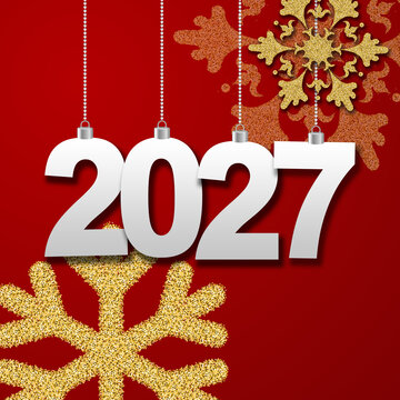 2027 Happy New Year in golden design, Holiday greeting card design.