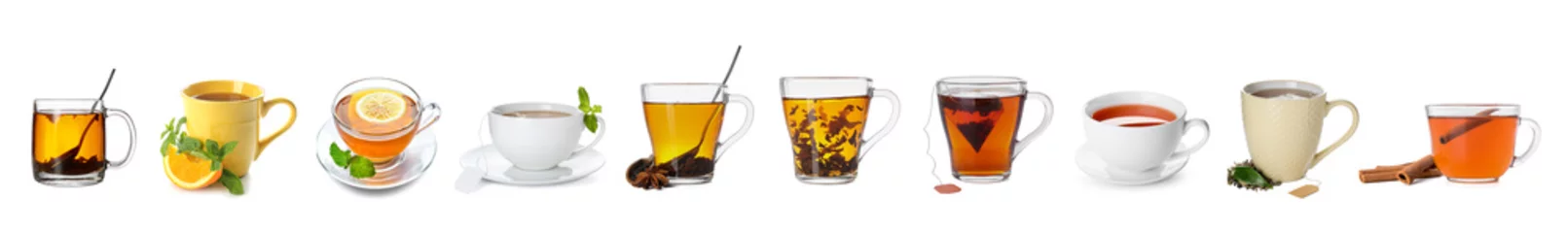 Rolgordijnen Set of cups with hot tea isolated on white © Pixel-Shot