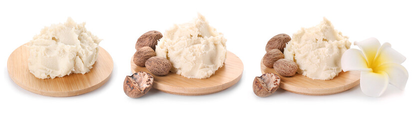 Set of shea butter isolated on white