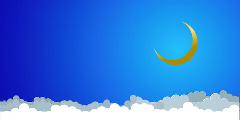 Obraz na płótnie Canvas golden crescent moon , on a blue background with clouds and lights. Vector illustration design. Vector illustration design. celebrate success background.