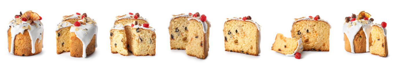 Set of tasty Easter cakes isolated on white