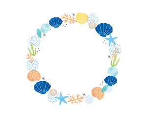 水彩風ベクターの海モチーフ丸フレーム
