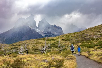 Fotobehang Cuernos del Paine Weg naar het uitkijkpunt Los Cuernos, nationaal park Torres del Paine in Chileens Patagonië