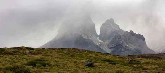 Sheer curtains Cordillera Paine Road to the viewpoint Los Cuernos , Torres del Paine national park in chilean Patagonia