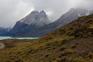 Deurstickers Cuernos del Paine Road to the viewpoint Los Cuernos , Torres del Paine national park in chilean Patagonia